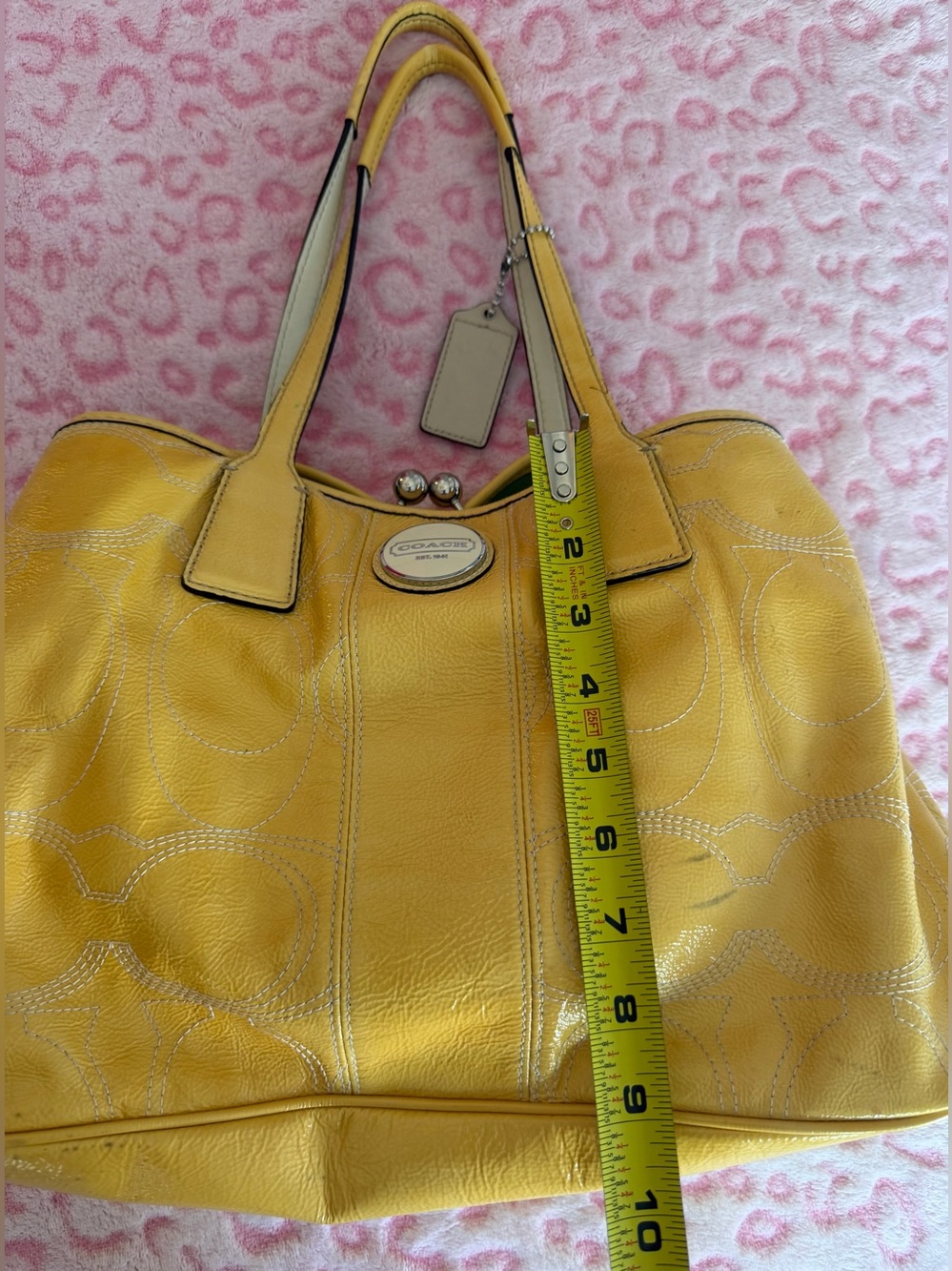 Coach Signature Stitched Patent Leather Framed 
Shoulder Bag Yellow - Picture 8 of 10